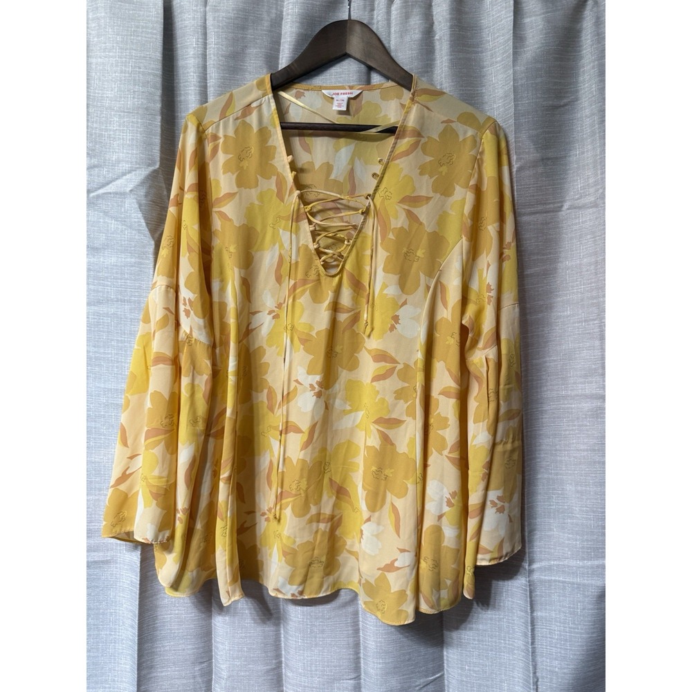 EUC JOE FRESH Womens Blouse Tie Front Size XL Peach/orange color Chiffon fabric